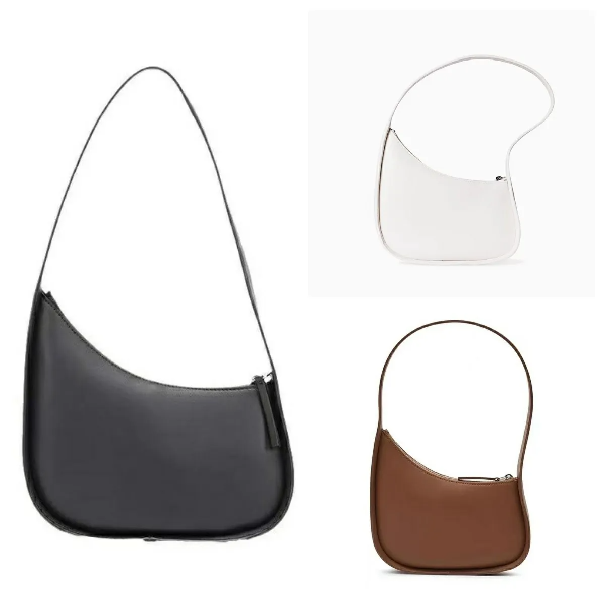 the rowwe bag Half Moon Bag In Smooth Leather Women Designer With Flat Shoulder Strap And Curved Zipper Closure Clutch Tote Suded Underarm Bags Purs