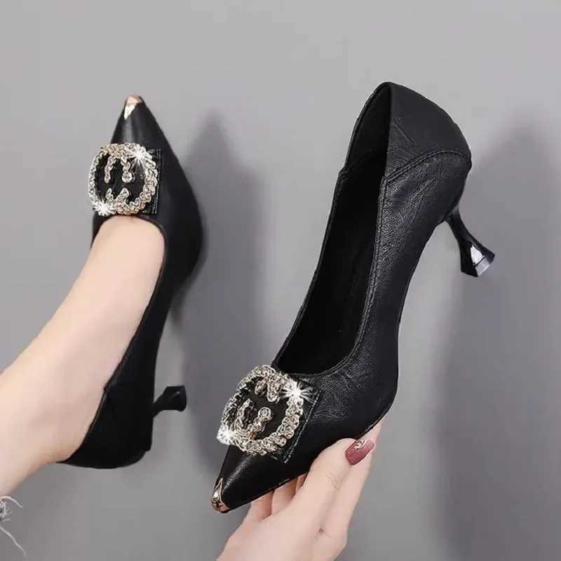 Women Cute Black Soft Leather Spring Summer Slip on Stiletto Heel Shoes Lady Classic Office Hotel Work Party Pumps A135 Q261015