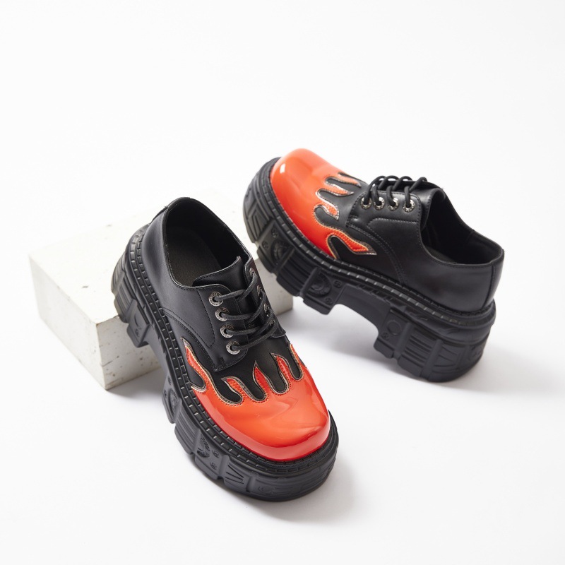 Stylish Fashion Gothic Punk Rock Style Men Women Strap Flat Thick Sole Round Toe Height Chunky Comfort Party Design Black Shoes Casual Autumn Winter