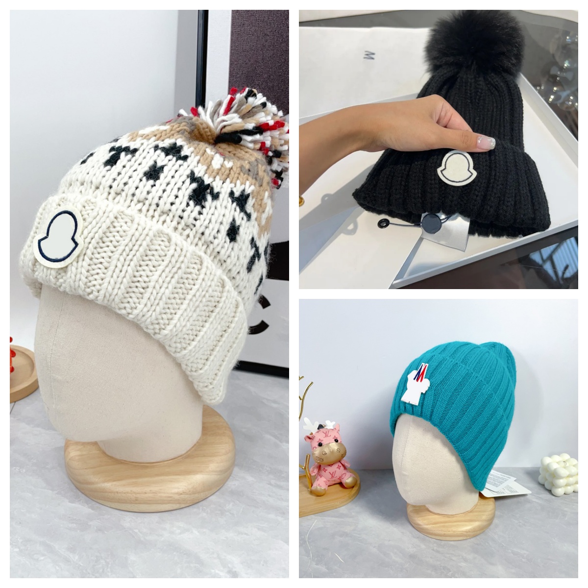 Designer Winter Knitted Woolen Hat Women Chunky Knit Thick Warm faux fur pom Beanies Hats Female Bonnet Beanie Caps 12 colors