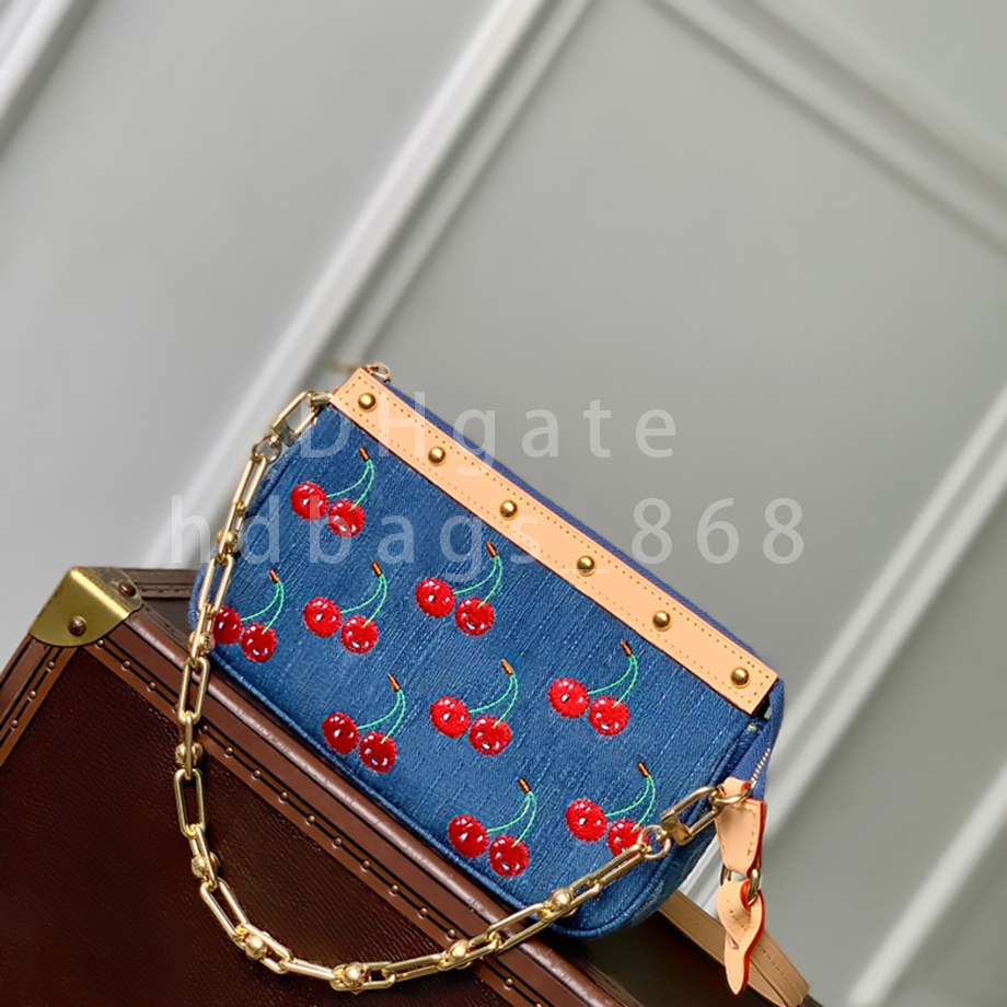 20A Quality Designer Wallet On Chain Ivy Handbags Luxury Shoulder Bags cherry denim Cowhide-leather trim Purse 22CM With Box LP12A2