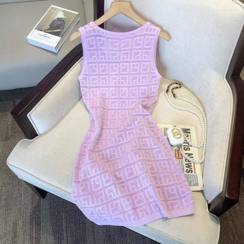 Robes décontractées élégant veste pourpre française robe d'été pour la sensation haut de gamme d'été pour la taille de la taille sans manche