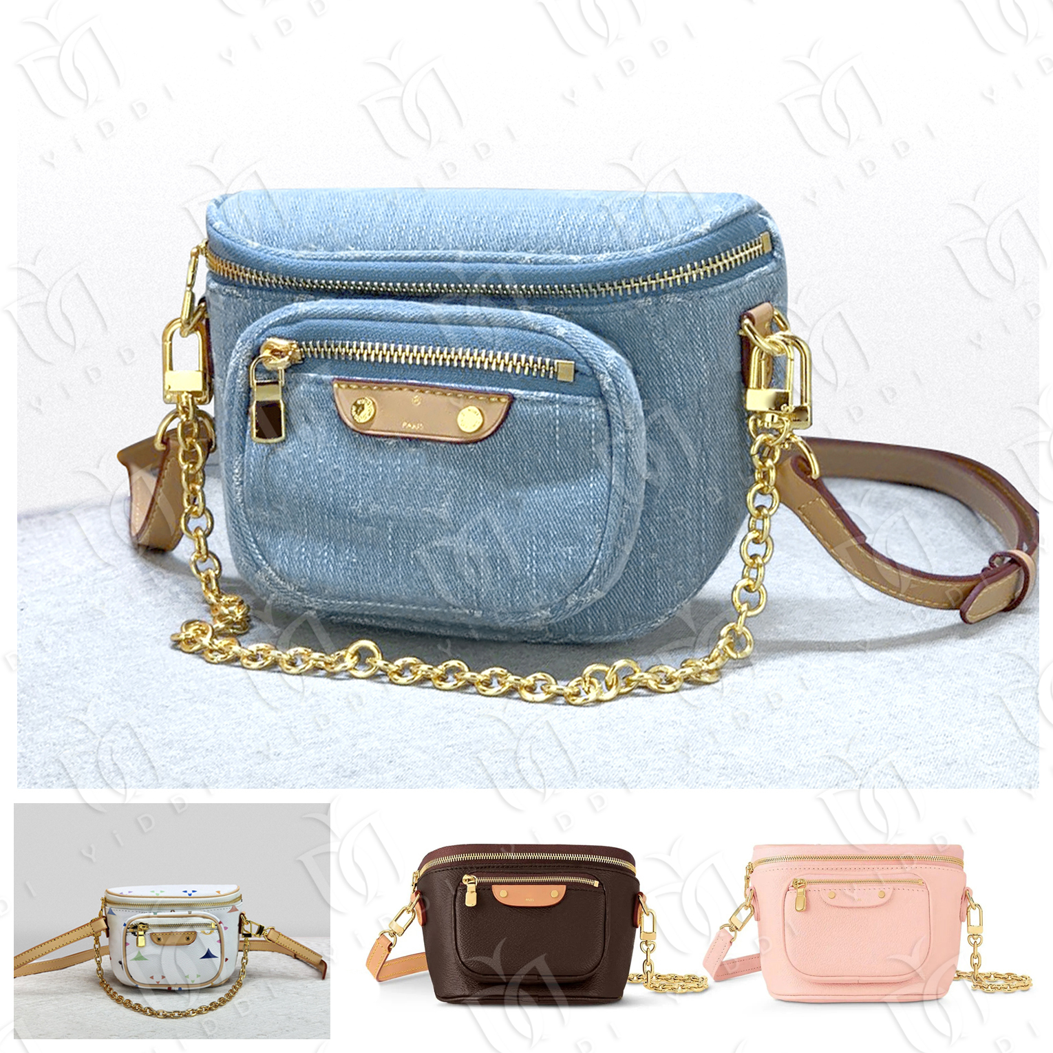 Women Luxury Designer Mini Bum bag Crossbody bag Vintage Monogram Chain Waist Fanny Pack Sling bag Denim Waist Bags Brown Print Mini Camera Chest Pa