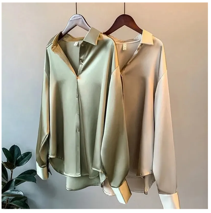 Spring Womens Clothing Silk Shirt Vintage Blouse Women Sheer Top Women Longsleeve Dress Shirt Plus Size Woman Overshirt