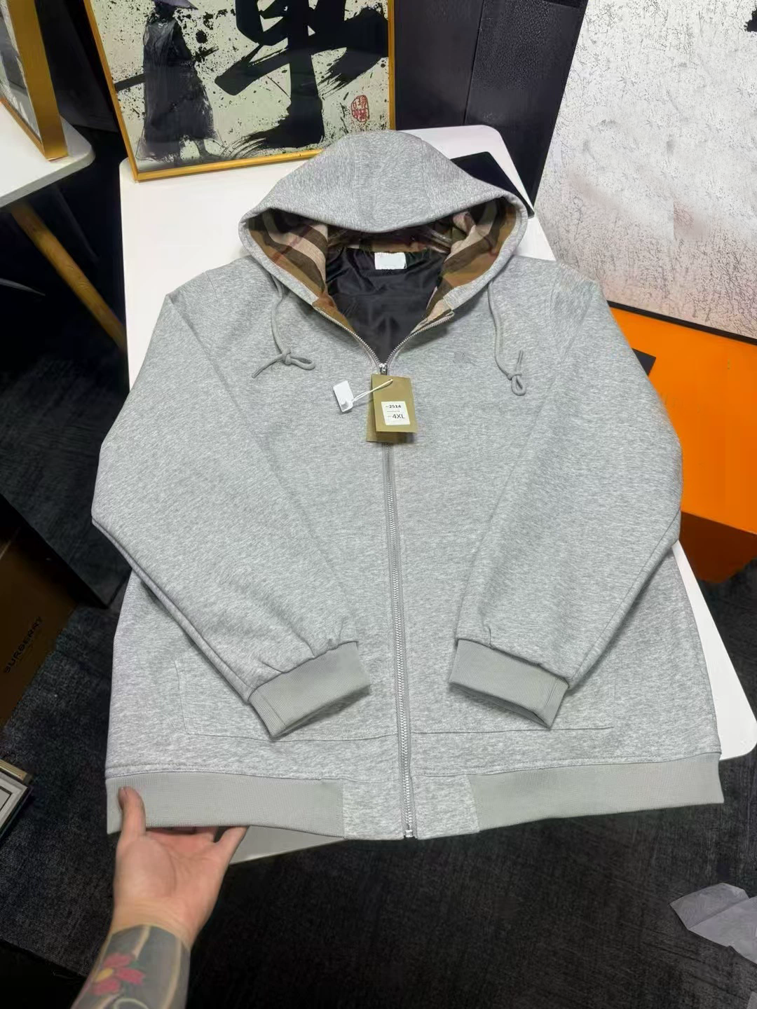 Men's Womens Fashion Hoodies Retro Patchwork Plaid Gray Hoodie Sweatshirts Autumn Zipper Cardigan Tops Versatile Loose Casual OuterwearUS size