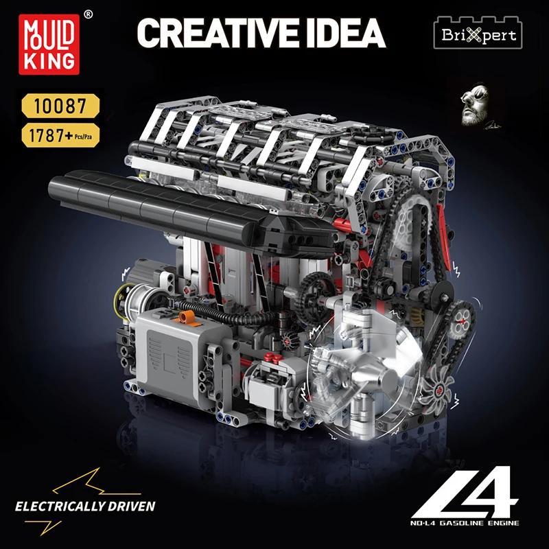 The Motorized L4 Gasoline Engine Building Block Mould King 10087 MOC Car Model Assembly Education Brick Toys Kids Christmas Gift-image-1068334411