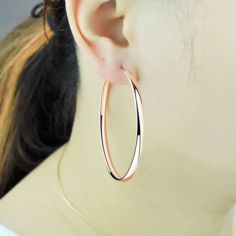 Somila S925 Sterling Silver Big Hoop Earrings For Women Brincos Moda Jewelry Accessories 3.0MM Fashion 30-60MM 250805