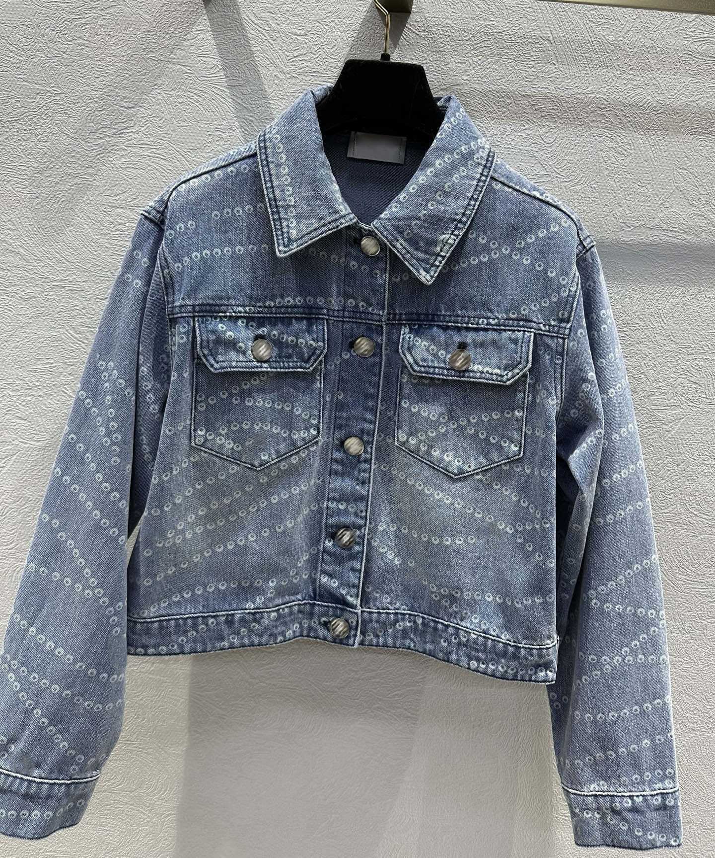 Logo Printed Denim designer coat women fashion Lapel Buttons soft material jacket slim autumn Long Sleeve top Daily Outfit S-L