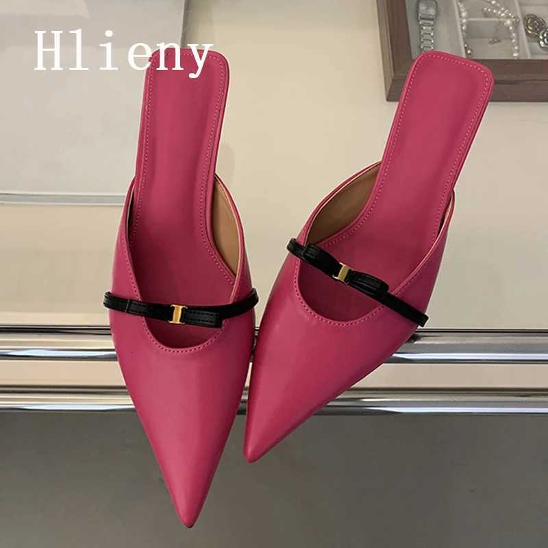 2023 Nouvelle arrivée en cuir abricot confortable en cuir pointu de concepteur de bowknot basse mince h pantoufles wan chaussures pompes wen sand