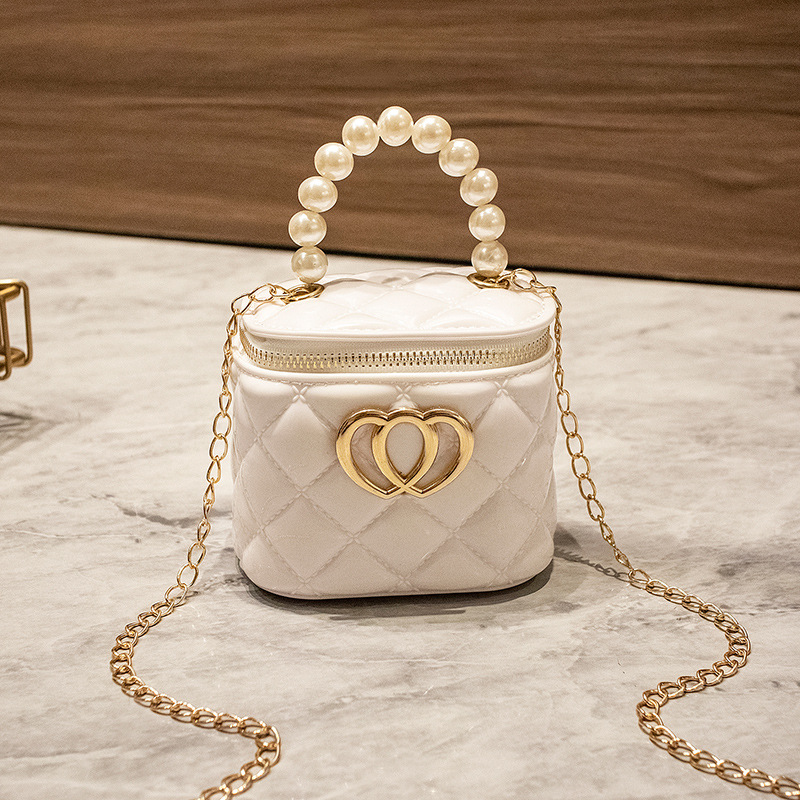 fashionable mini bag new diamond patterned bucket bag double heart decoration single shoulder crossbody bag free shipping