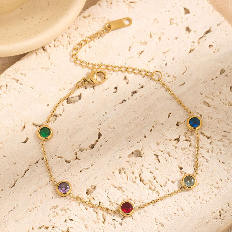 Bracelet en acier titane pour femme, chaîne à maillons perlés de style chinois avec finition dorée, pierres de coquillage multicolores en vert, b