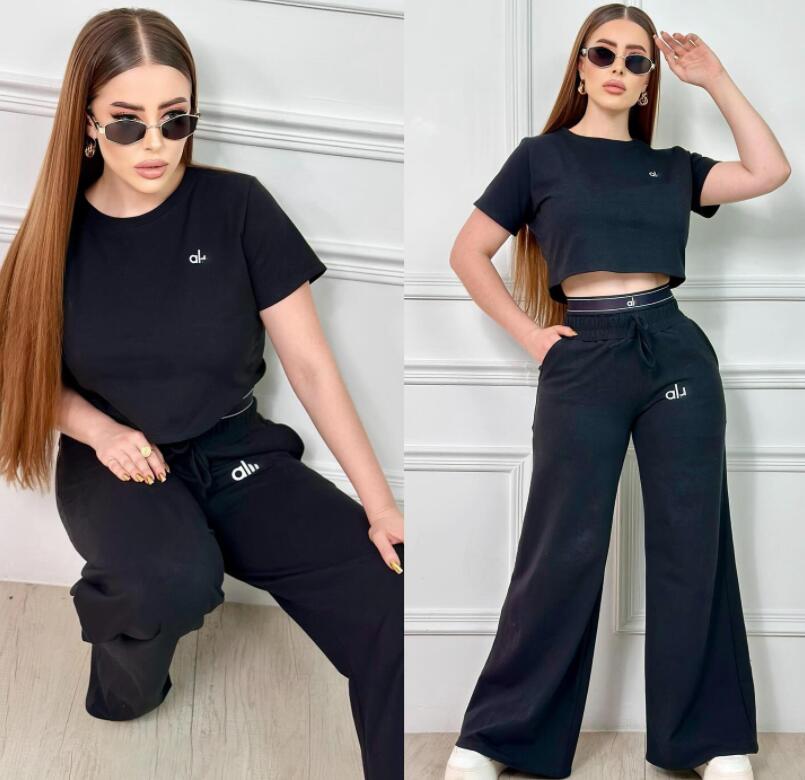 Designer Brand Women's Tracksuits 2025 Nouvelle lettre brodée Double taille haute taille ouverte ombilical à large jambe pantalon de deux pièces