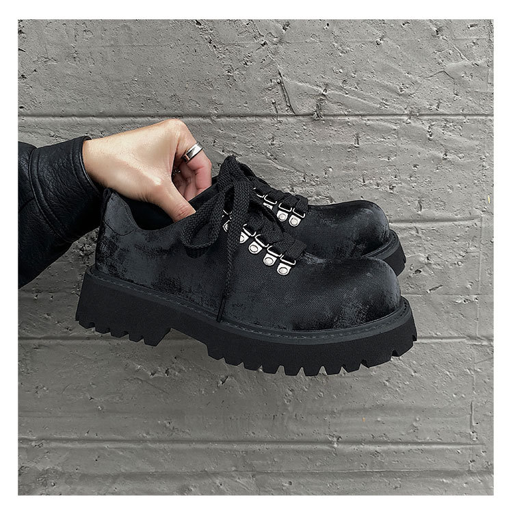 Stylish Fashion Vintage Designer Men Leather Shoes Walk Lace Up Leather Furry Flat Soft Sole Business Formal Gothic Punk Party Rock Shoes Casual