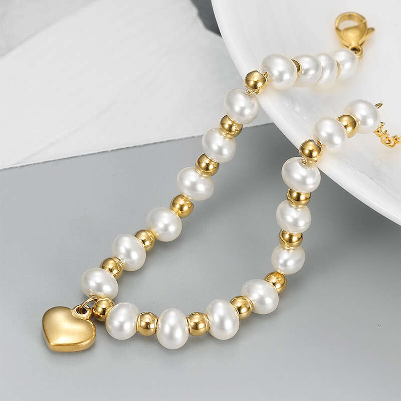 Bracelet de perles de coquillage vert pour enfants, pendentif en forme de cœur de style japonais et coréen, bijoux en perles avec chaîne serpent