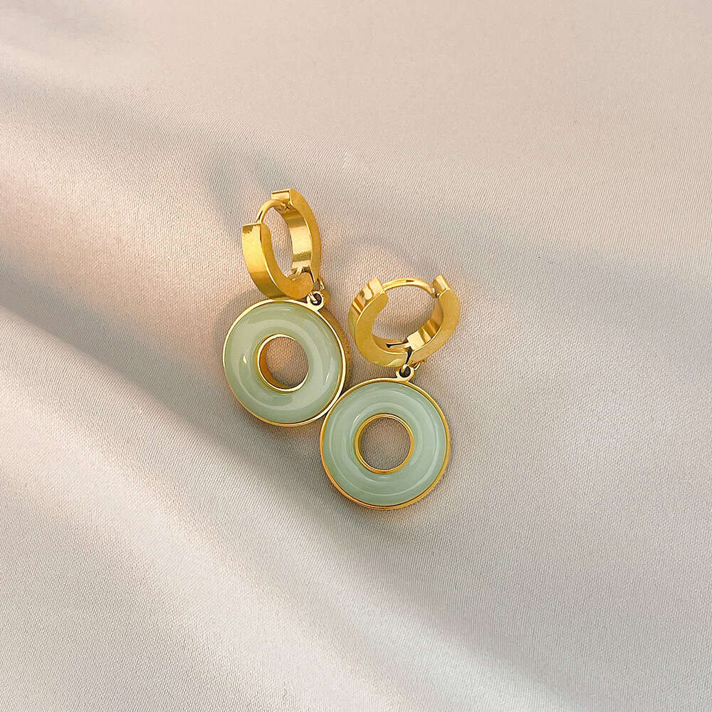 Ethnic Peace Imitation Jade Ring New Ear Buckle Elegant National Trend Women's Designer Jewelry Titanium Steel Artistic Chinese Style Stud Earr