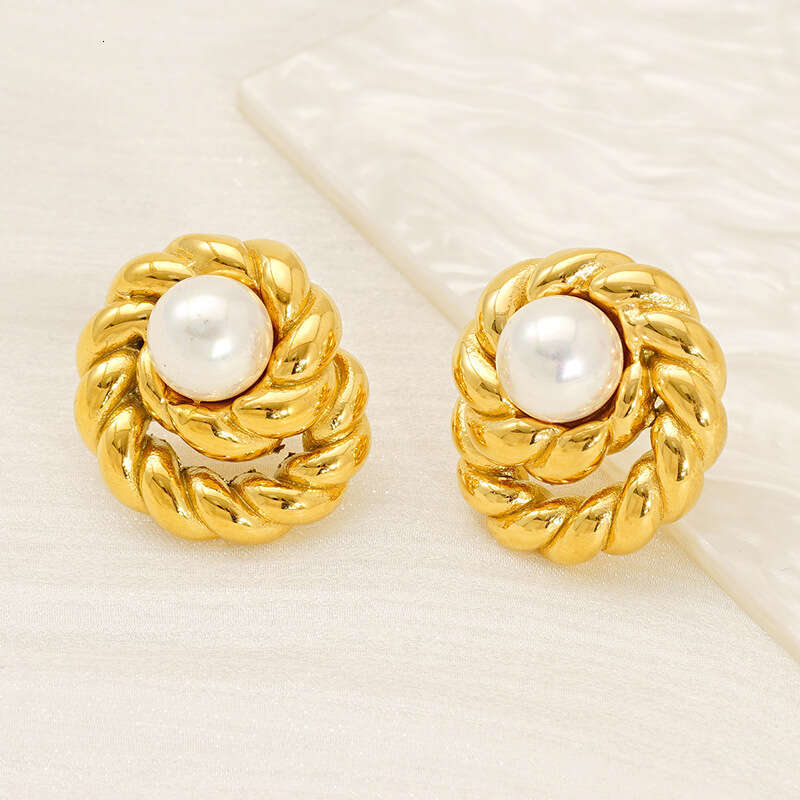 New Pearl Ear Accessories Light High-end Irregular Multi-layer Braided Titanium Steel Stud Earrings Designer Jewelry For Women