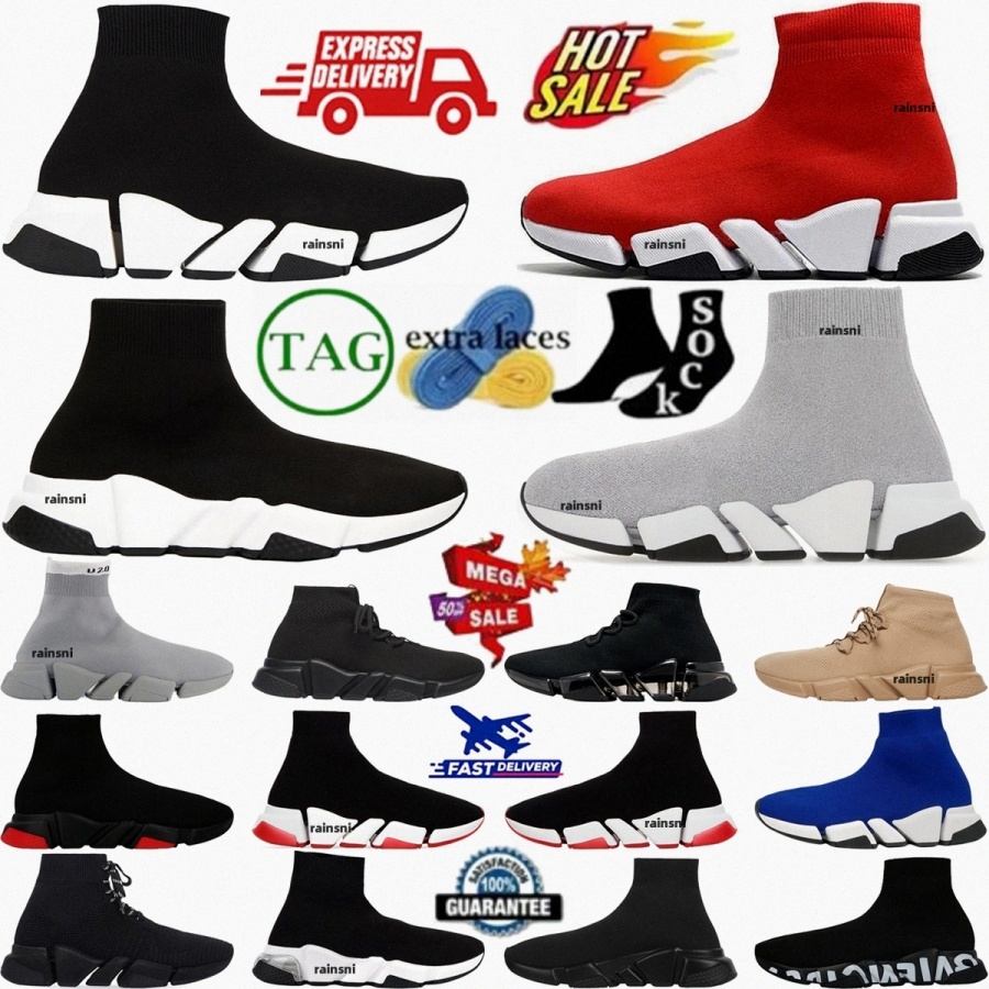 Designer Speed Shiny Black Sneakers Shoes Recycled Graffiti Knit Trainer Clear Sole Lace Up Bicolor Transparent Red Shoe Women Men Brown Womens S