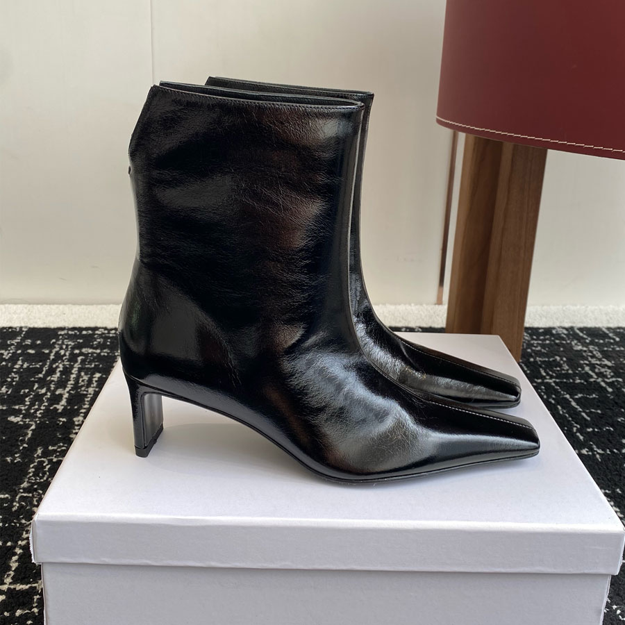 Short Boots Designer Luxury Shoe Ladies Leather Pointed Toe High Heel Zip Burgundy Elegant Party Runway Winter Booties Patent Fashion Slim Dressy Ch