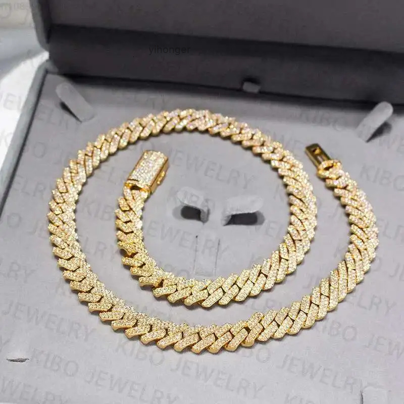 Fashion 2025 Iced Out Hip Hop Rapper Necklace Jewelry VVS 10K Solid Gold 12mm Black LAB Grown Diamond Cuban Link Chains