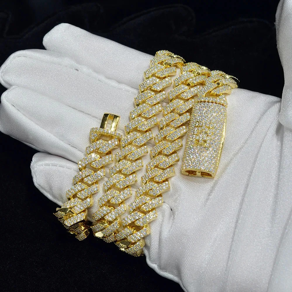 Fashion 2025 12mm 14mm 15mm 16mm 925 Solid Silver Vvs Moissanite Necklace Iced Out Hip Hop Jewelry Cuban Link Chain