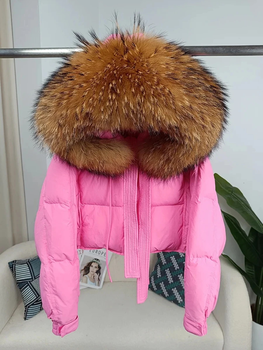 Winter Women Jacket Detachable Fox Fur Raccoon Fur Collar Hooded Thick Warm Duck Down Loose Streetwear Outerwear 250725
