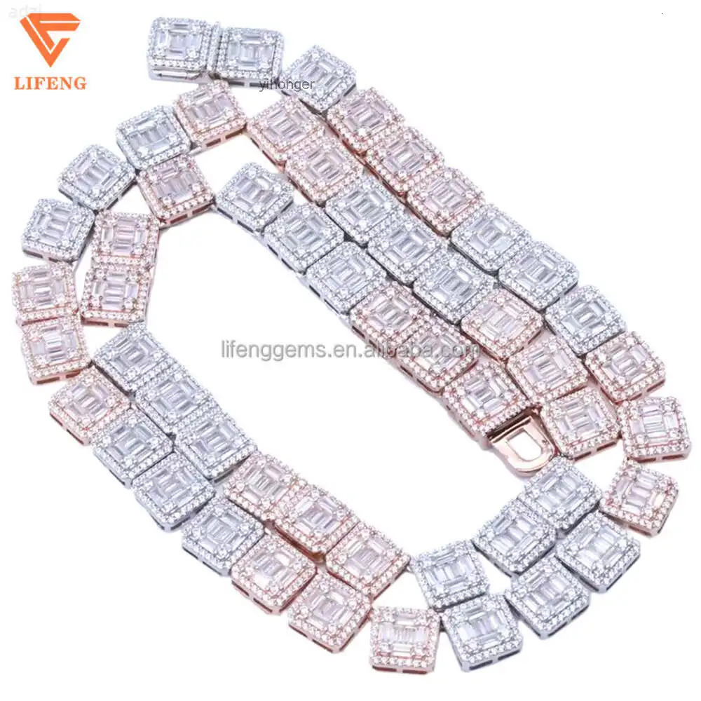 Fashion 2025 Lifeng Jewelry Style Luxury Iced Out Moissanite Cuban Chain Two Tone Silver Pass Diamond Tester Letter Necklace