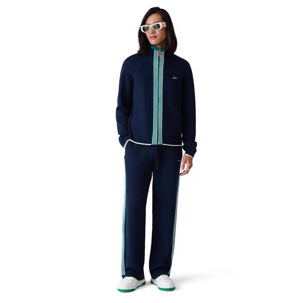 25ss casabalnc high-quality women designer striped simple knit straight casual sweatpants men new trend lapel zipper cardigan loose long-sleeved-image-865308962