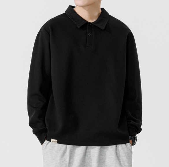 259 Men sleeved Autumn and Winter Heavy Loose Solid Color Lapel Youth Casual