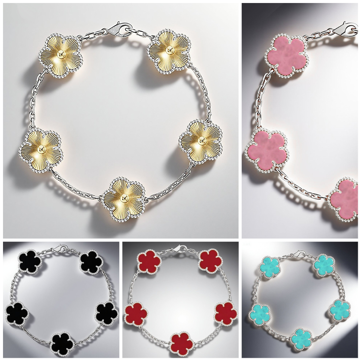 New 15mm pattern clover bracelet 925 sterling silver jewelry charm bracelets for girls mother of pearl gem agate brand womens bracelet designer brac