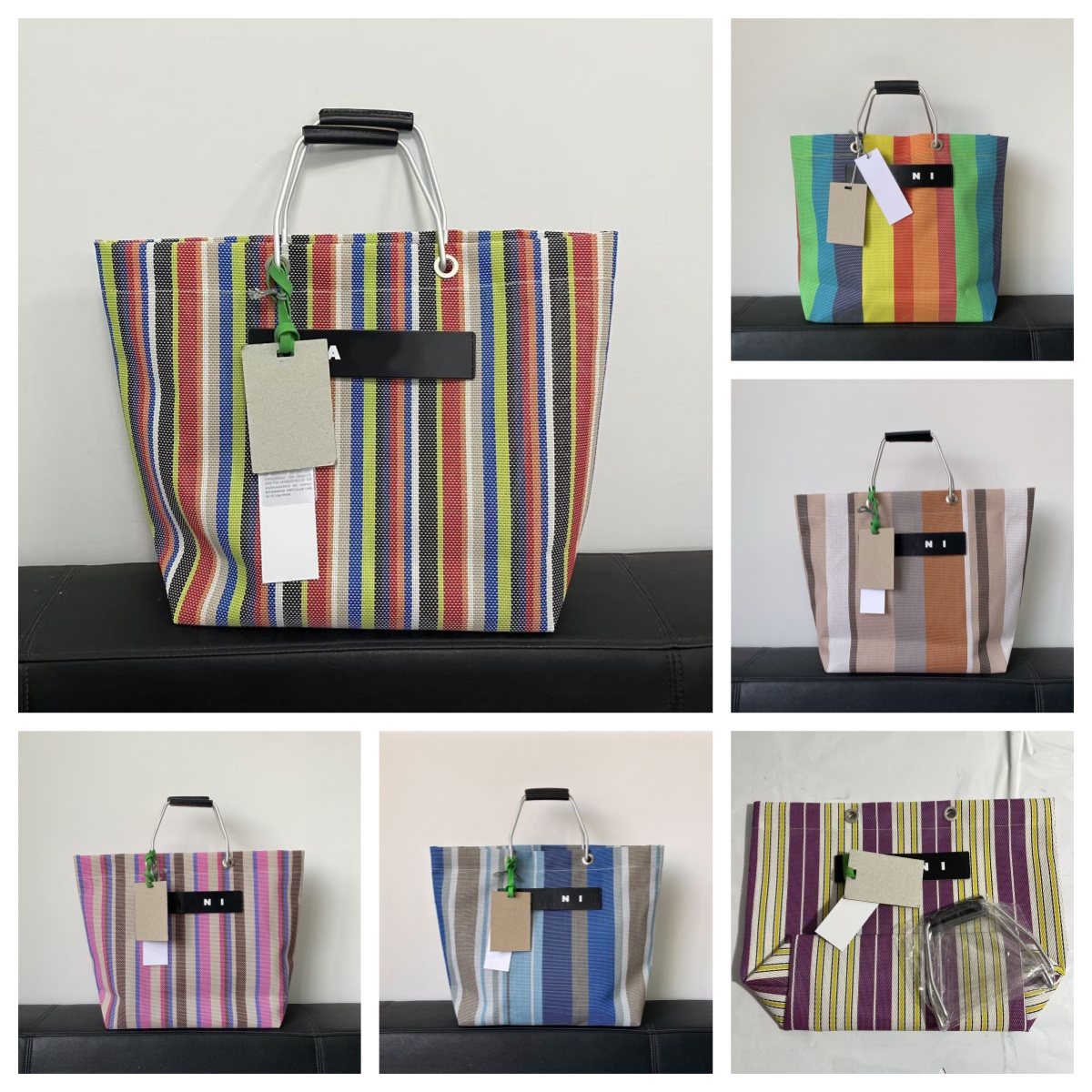Brand Tote Bag Designer Bag Womens Handbag Daily Casual Large Capacity Shopping Bag Striped Aluminum Handle