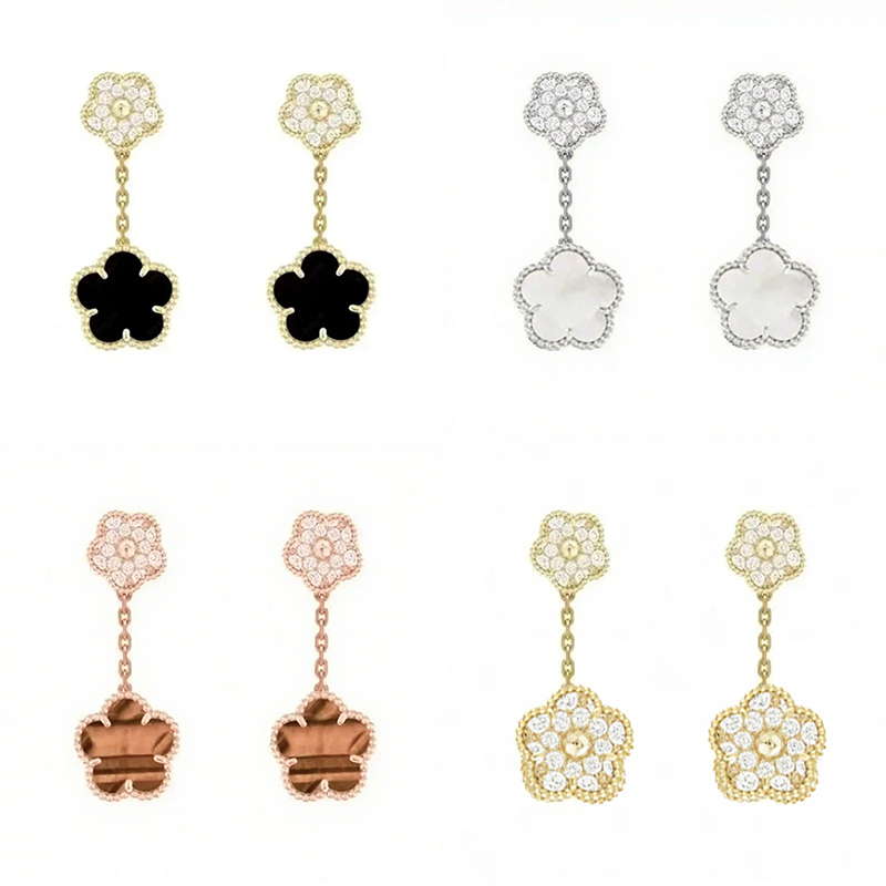 2025 Luxury 4 / quatre boucles d'oreilles en cristal Marques Clover Boucles d'oreilles Classic Double Flower Pendants Boucles d'oreilles en diama
