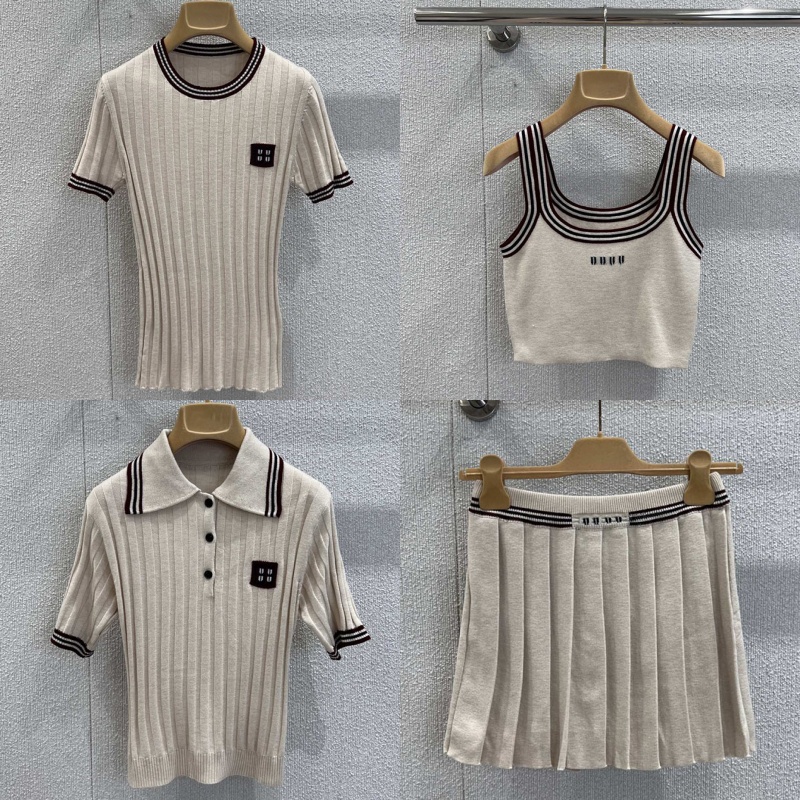 Luxury Letters Knits Polos Tops For Women Designer Pleated Mini Skirt Summer Knitted Tennis Sporty Jumpers Sexy Y2k Crop Slim Fit Tank Vest