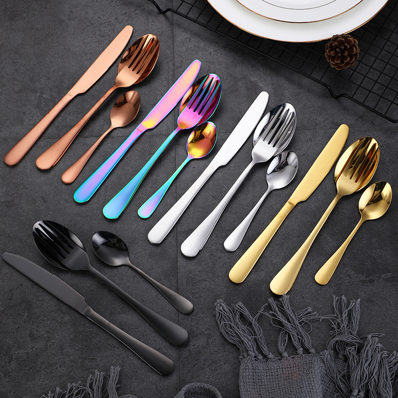 Western Dinnerware Set Gold Flatware Cutlery Set Knife Fork Spoon-image-409011720