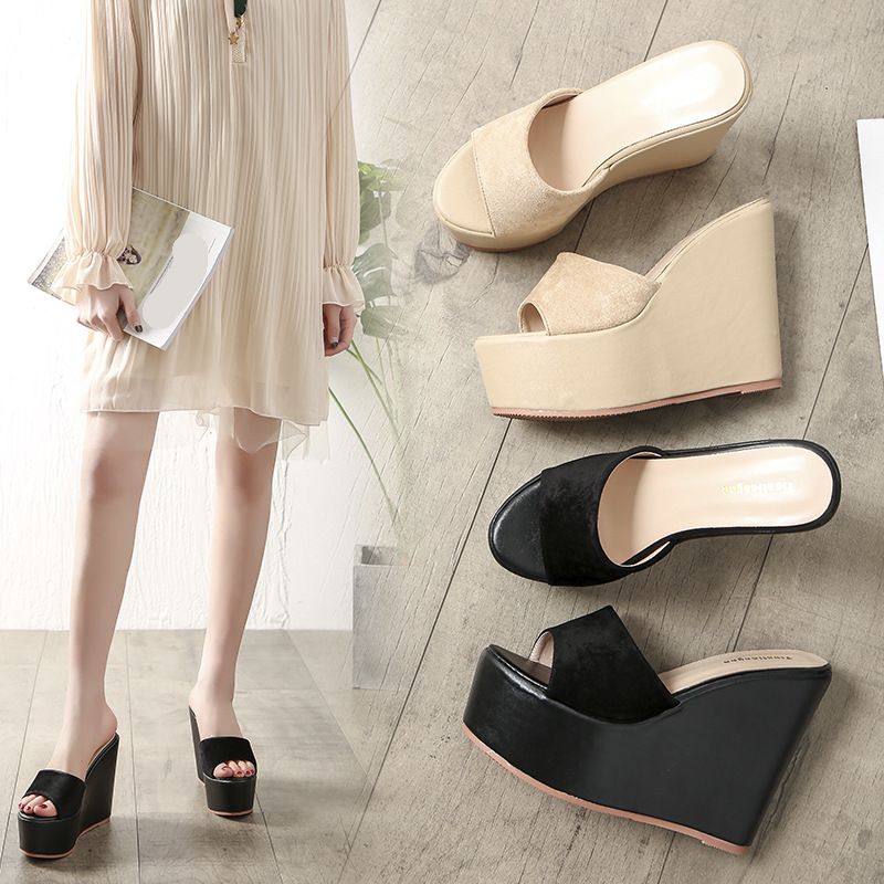 Sexy Peep toe Solid Women Pumps Luxury Thick Sole Slippers High Heels Spring Summer Nightclub Wedding Party Shoes OL Business Comfortable Fashion St
