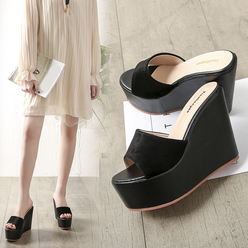 Sexy Peep toe Solid Women Pumps Luxury Thick Slippers High Heels Spring Summer Nightclub Wedding Party Shoes OL Business Comfortable Fashion Stylish