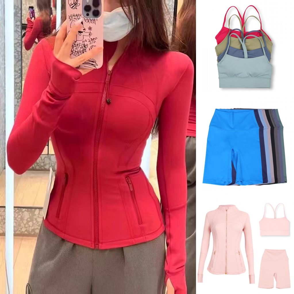 High Quality Yoga set 3pcs Sport wear jackets shorts Fitness sets Jackets Zip Up Coat Elastic Sportswear Outfits Short Short Pants Suits S-3XL