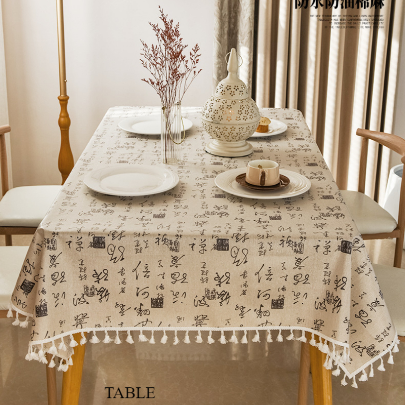 2025 Waterproof Oil-proof Leave-in Fabric Cotton Restaurant Retro Tablecloth Q1-image-1067593705