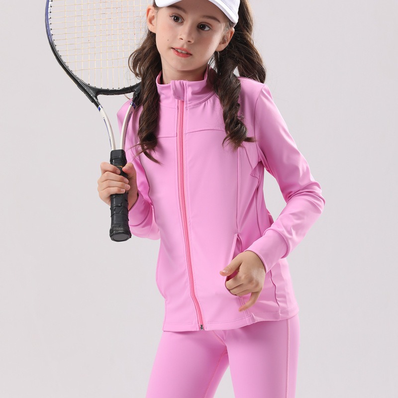 Europe, America autumn and winter new girls children long-sleeved zipper jacket outdoor sports training yoga clothing fitness top