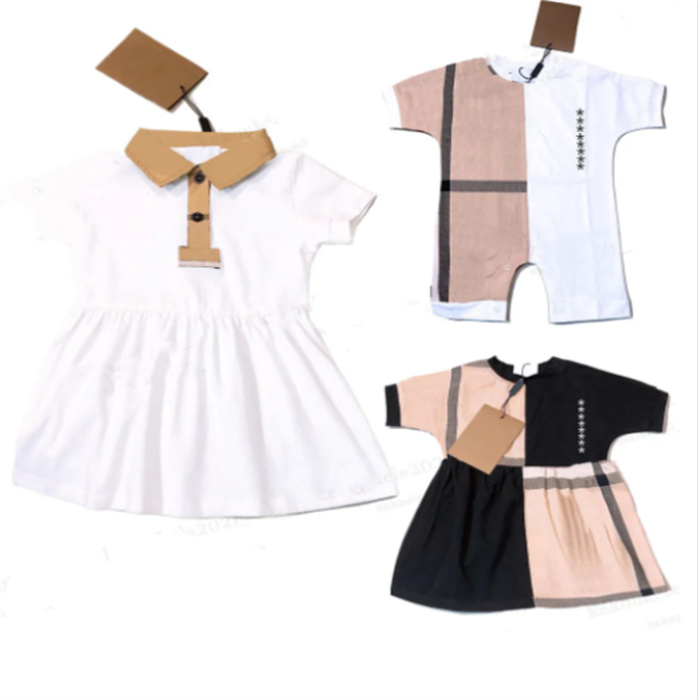 Fashion Luxury Summer Baby Girls' Designer Dresses and Rompers 100% Cotton Short Sleeve Dress Children's Infant Boys Rompers Kids Clothing