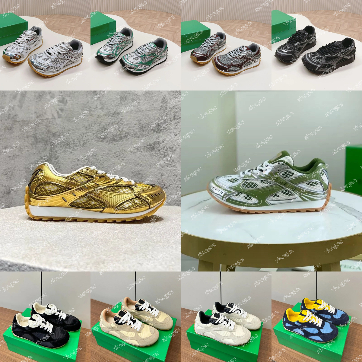 free shipping Designer gold Sneakers Runner Casual Shoes Women Shoe Stylish Unique Fishnet Upper Men Vintage Versatile Lightweight Technical Mesh Ru