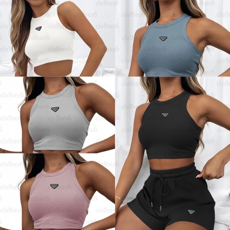 Designer Yoga Set Summer New Product Casual Short Sports Tank Top Luxury Women Vest And Shorts Drawstring Shorts Fitness running elastic workout tra