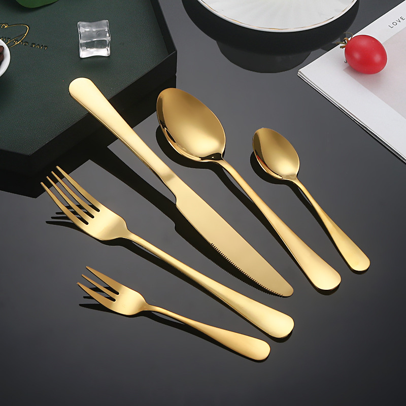 Wed Dinnerware Gold Stainless Flatware Cutlery Spoon Knife Fork-image-409039383