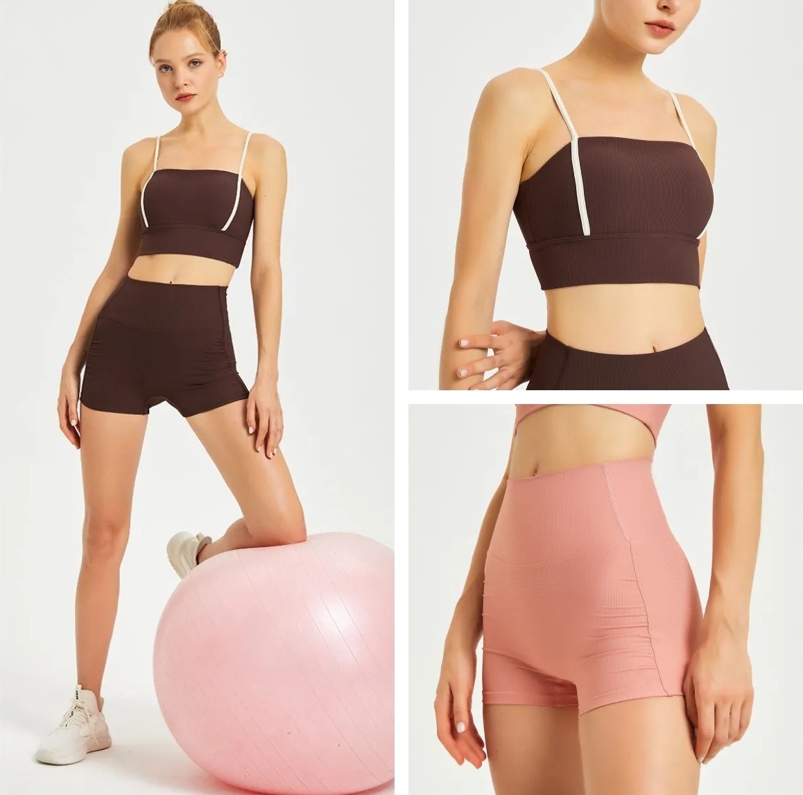 O135 Yoga Sports Bras Top+Shorts Suit Up Ribbed Running Jogger Underwear Vest Women Shock-proof Fitness Thin straps Yoga Halter Top