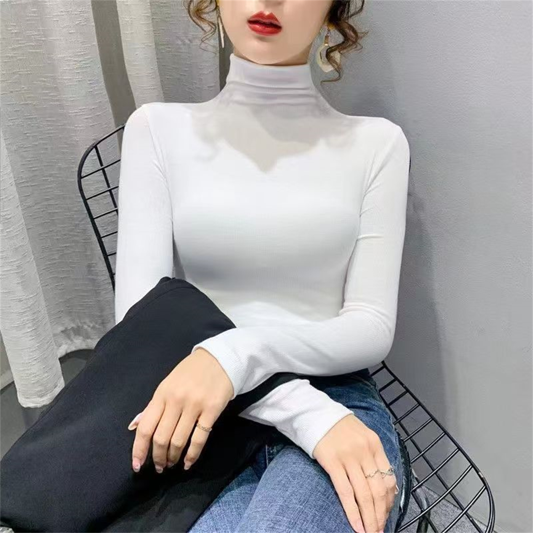 Women's Sweaters Autumn Women Harajuku Slim T-shirt Ladies Letter Printed Stretchable Turtleneck Luxury Pullovers Long Sleeve Tops Pullovers