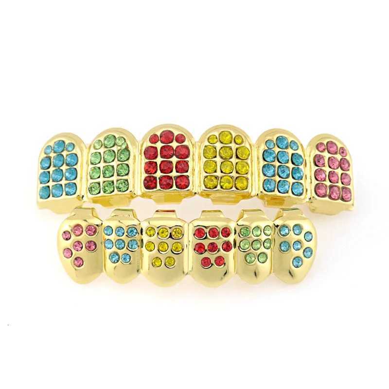 1 Set Hip Hop Style Mouth Grills Colorful Zircon Fake Teeth Decorations Tooth Sockets Gold Plated Mouth Grills for Men Women XJ250722-image-1067712378