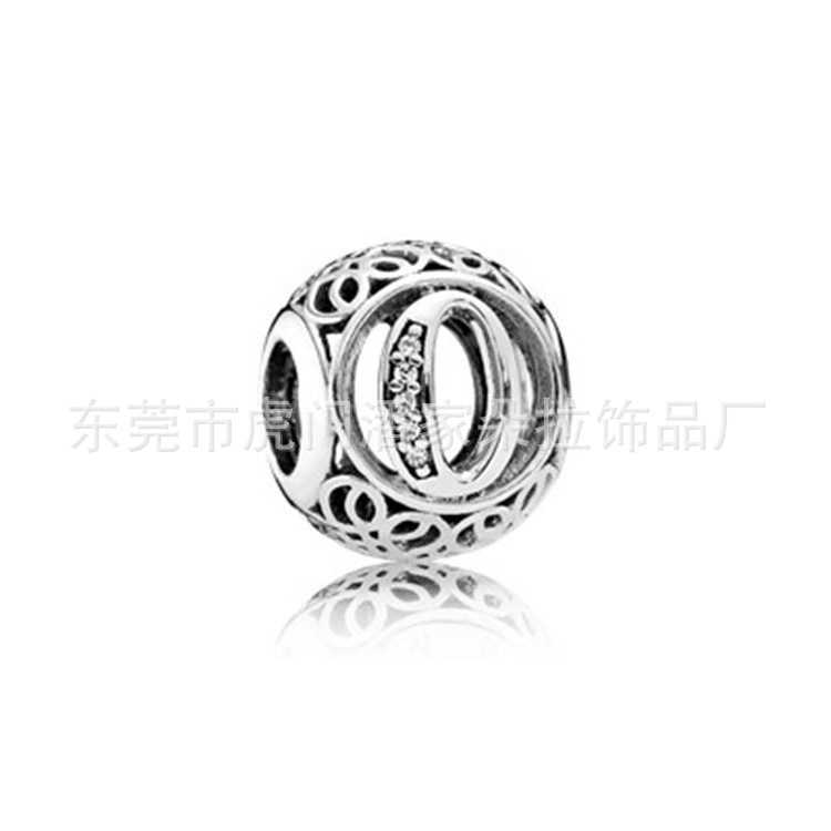 S925 Cuivre blanc avec placage en argent, série d'alphabet anglaise de 26 lettres, perles rondes de pierre précieuse à coupe creuse, accessoires