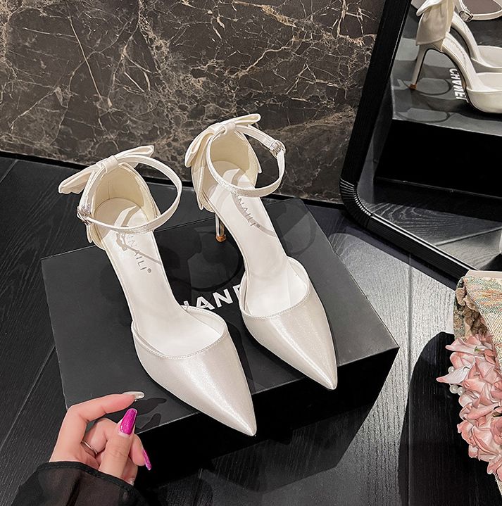 Elegance Stylish Women Pumps Luxury Bowknot Slingbacks Pointed Toe Thin High Heels Spring Summer Bridal Wedding Party Shoes OL Formal Business Sexy