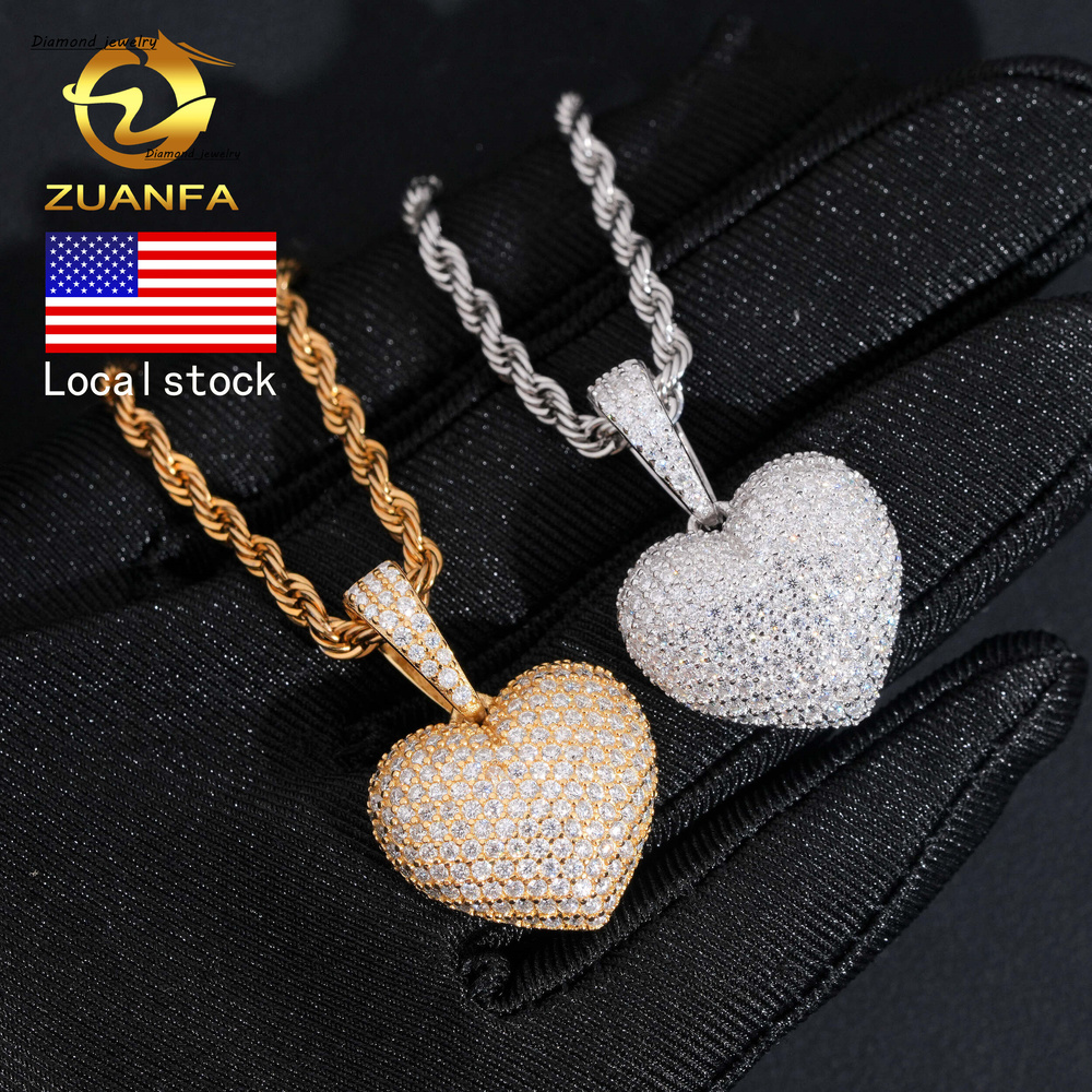 USA Local Stock Fast Shipping 3D Heart Charms 925 Silver Moissanite Pass Diamond Test Gold Plated Cross Charms Pendants