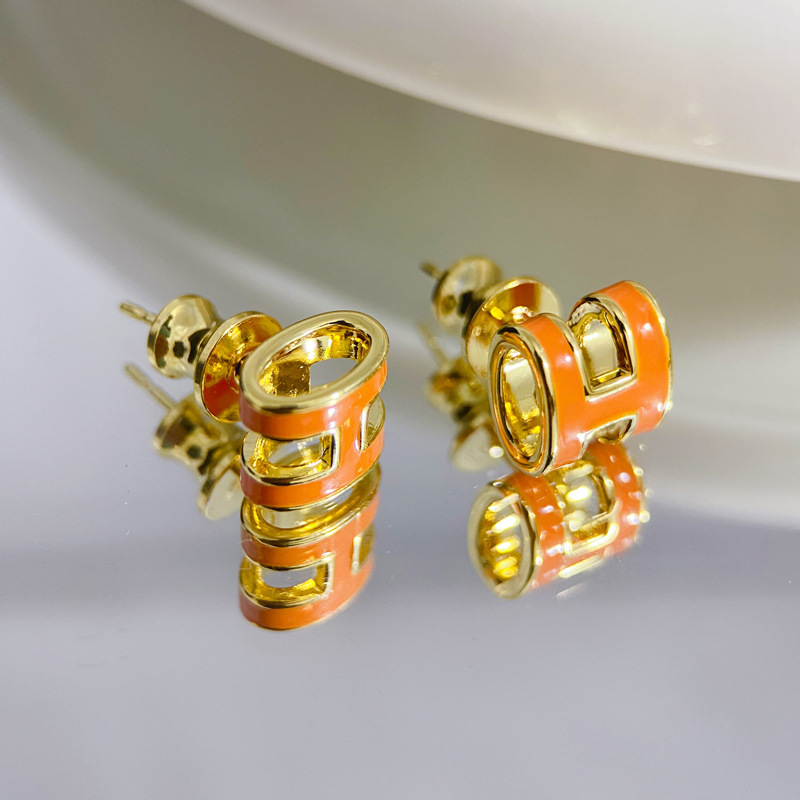 H Gold Hoop Designer Earrings Women Layered Personality Jewellery Luxury Stud Girls For Party-image-1100831588