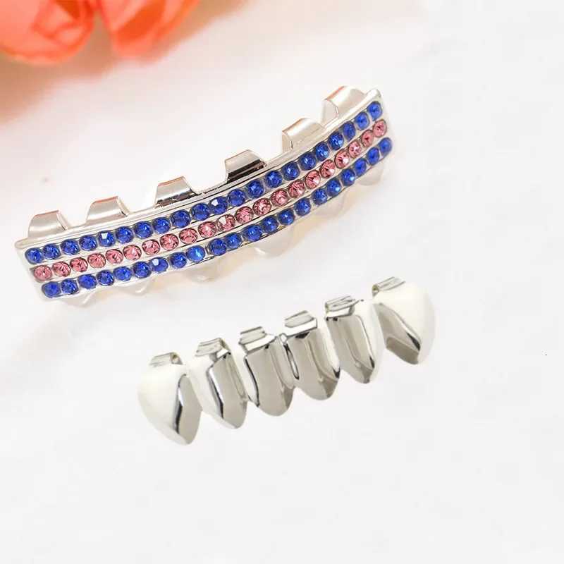 Hip Hop Teeth Grillz Silver Plated Shiny Zircon Tooth Caps Decor Dental Grills For Women Men Body Jewelry XJ250722-image-1067712470